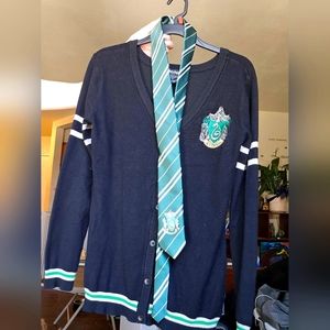 Harry Potter Slytherin varsity cardigan Medium and tie
